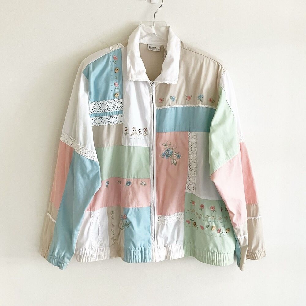 PLS READ VTG 1990s Koret Francisca Patchwork Jacket Sz Large Embroidered Beaded